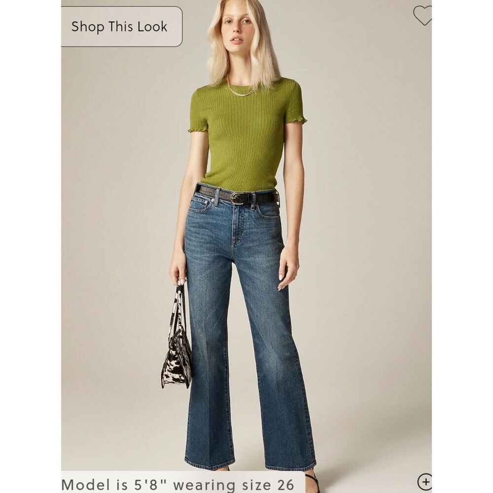 J. Crew Cropped Kick Out Flare High Rise Semi Stretch Jeans Medium Blue NWT